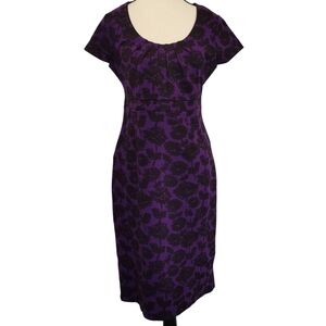 Boden Uptown Jersey Scoop Neck Cap Sleeve Purple Floral Midi Dress - Sz 6L
